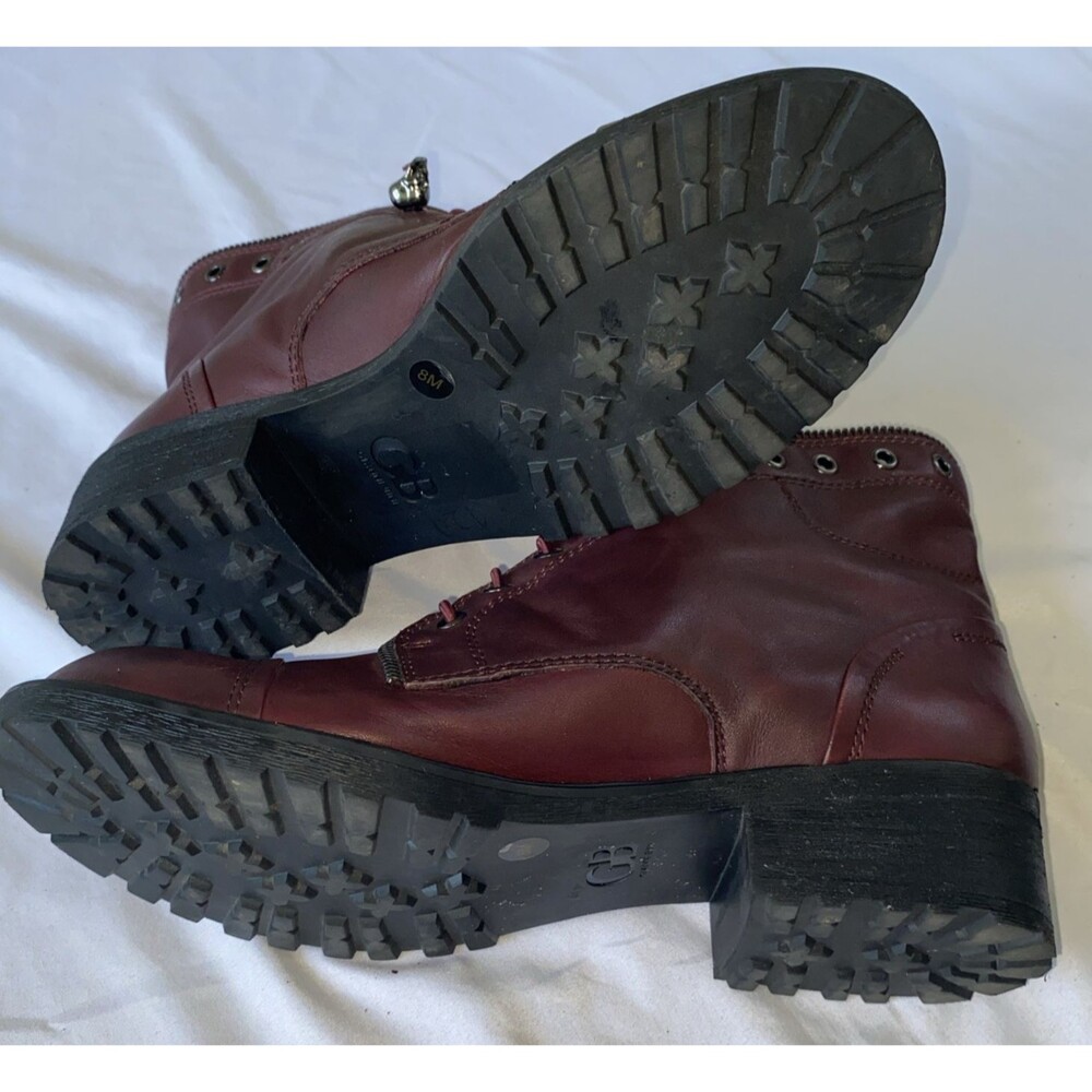 Gianni Bini Spiced Wine Leather Fire Worx Skull Crystal Ankle Boots 8M - Picture 7 of 7